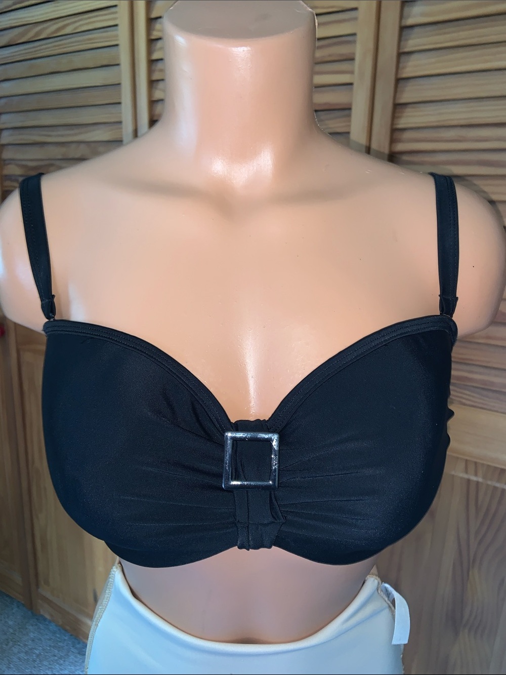 Panache Black Bandeau-Style Bikini Top with Silver Buckle